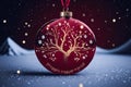 Red Background Of Christmas With Ornament And Snow Flakes And Golden Tree Royalty Free Stock Photo