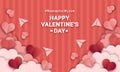 red background with clouds and hearts in paper style vector