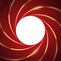 Red Background With Gold Spiral Stripes And White Circle In Centre. Abstract Hypnotic Circus Design Pattern Vector