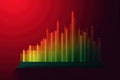 A red background with a green and yellow bar chart. Generative AI image. Royalty Free Stock Photo