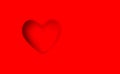 Red background, imprint heart with the shadow. Concept template for valentine`s day greeting card, banner, poster in vector