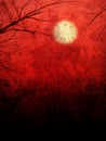 Red Background with Moon and Trees