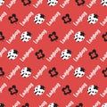 Red Background Pattern with Lady Bug and Clover Leaves Vector Silhouette