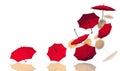 Red background umbrellas colors green yellow red pink multicolor-3d rendering Royalty Free Stock Photo