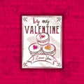 Red background with valentine heart, cookies and greeting text,