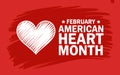 Red background with white heart and American Heart Month text Royalty Free Stock Photo