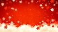 Red background with white snowflakes. Different shapes and sizes. Fading white at the bottom.