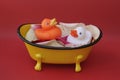 Rubber ducks in love inside a bath tub Royalty Free Stock Photo