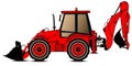 Red backhoe loader on a white background. Construction machinery. Special equipment. Vector illustration Royalty Free Stock Photo