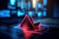 Red backlit 3D financial crisis business graph on blue background, stock market finance chart, economic boom and bust Royalty Free Stock Photo