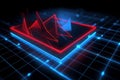 Red backlit 3D financial crisis business graph on blue background, stock market finance chart, economic boom and bust Royalty Free Stock Photo