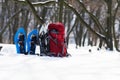 Preparing for a hiking among deep snow Royalty Free Stock Photo