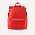 Red backpack mockup. School bag template, front view