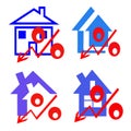 The red badge of interest on the background of houses . Royalty Free Stock Photo