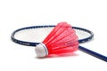 Red Badminton Shuttlecock (Birdie) and Racket Royalty Free Stock Photo
