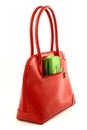 Red bag with green wallet