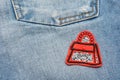 Red bag patch with rhinestones. Royalty Free Stock Photo