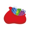 Red bag Santa Claus. Large sack holiday for gifts. Big bagful for New Year and Christmas vector Royalty Free Stock Photo