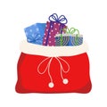 Red bag Santa Claus. Large sack holiday for gifts. Big bagful for New Year and Christmas vector Royalty Free Stock Photo