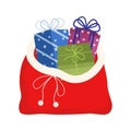 Red bag Santa Claus. Large sack holiday for gifts. Big bagful for New Year and Christmas vector Royalty Free Stock Photo