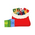 Red bag Santa Claus. Large sack holiday for gifts. Big bagful for New Year and Christmas vector Royalty Free Stock Photo
