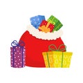 Red bag Santa Claus. Large sack holiday for gifts. Big bagful for New Year and Christmas vector Royalty Free Stock Photo