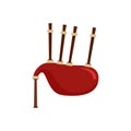 Red bagpipes icon, flat style