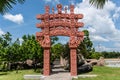 Red Baked Clay Statue Gate in Wat Panyanantaram in Wat Panyanantaram