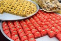 Red Baklava, Turkish delight. Sweet dessert pastry Royalty Free Stock Photo
