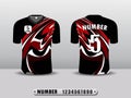 Red and balck football club t-shirt sport design template. Inspired by the abstract. Front and back view.