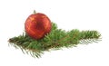 red ball and branch of Christmas tree isolated Royalty Free Stock Photo