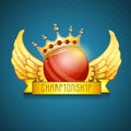 Red ball with crown and wings for Cricket Championship.
