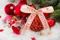 Red ball with merry christmas ribbon Royalty Free Stock Photo