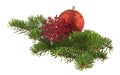 red ball and red snowflake with branch of Christmas tree isolated Royalty Free Stock Photo