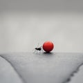 Minimalist Photography: Tiny Red Ball And Black & White Ant