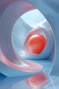 A red ball is surrounded by a fluid electric blue tunnel Royalty Free Stock Photo