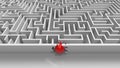 Red ball in white maze. The concept of solving complex business problems or training. Overcoming obstacles and difficulties.