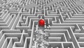 Red ball in white maze. The concept of solving complex business problems or training. Overcoming obstacles and difficulties.