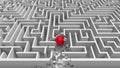 Red ball in white maze. The concept of solving complex business problems or training. Overcoming obstacles and difficulties.