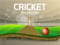 Red ball with wicket stump for Cricket Championship.