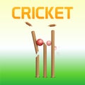 Red ball with wicket stump for Cricket sports concept. Royalty Free Stock Photo