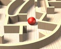 Red ball in wooden maze, 3D illustration