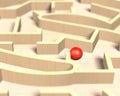 Red ball in wooden maze, 3D illustration