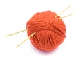 Red ball of wool and knitting needles Royalty Free Stock Photo