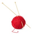 Red ball of wool and knitting needles Royalty Free Stock Photo