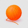 Red ball of yarn threads. Bundle of wool for knitting isolated on transparent background. Realistic detailed yarn ball for your Royalty Free Stock Photo