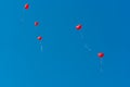Red ballons with the messages in the blue sky Royalty Free Stock Photo