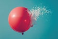 A red balloon beautifully captured as a splash of water adds a playful and colorful touch, A balloon inflating and popping to