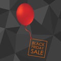 Red balloon on black polygonal background with inscription for p