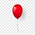 Red balloon 3D, thread, isolated white transparent background. Color glossy flying baloon, ribbon, birthday celebrate Royalty Free Stock Photo